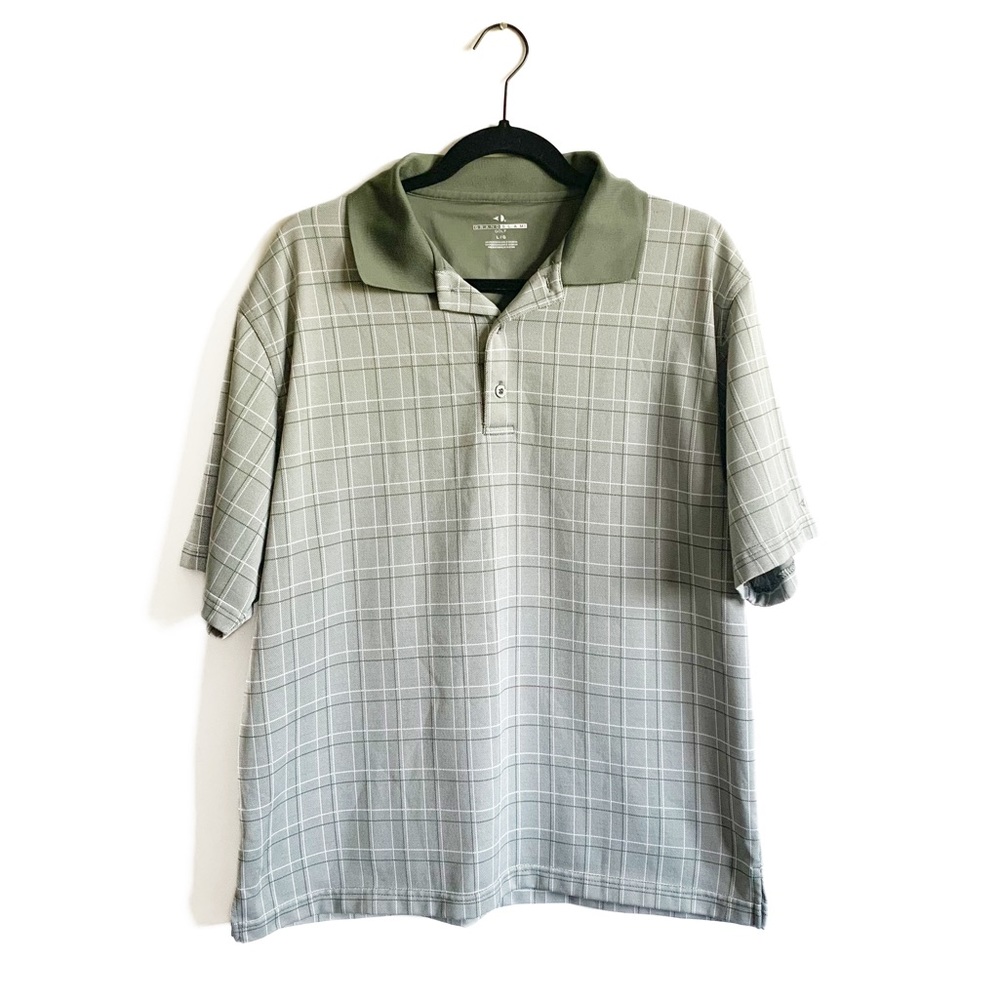 Grand Slam Men’s Golf Polo Shirt Olive Green Plaid Large